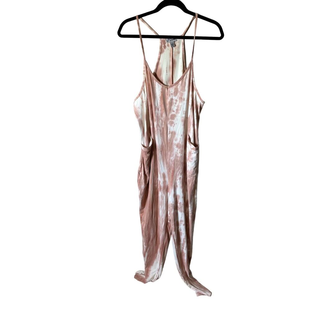 J for Justify Pink Cream Overall Jumpsuit Jersey Knit Oversized Women's Sz Small